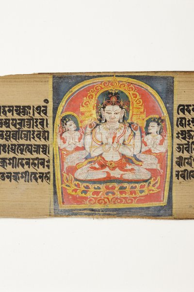 菩薩Sadaksari Avalokitesvara and Attendants、c.1150-1200（palm leaf on opaque wc＆ink） 作： Indian School