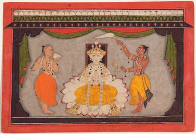 ヴィシュヌの仏のアバター、1700年頃（紙に不透明なトイレ、金と甲虫の甲羅） 作： Indian School