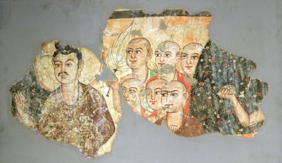 6弟子と仏、ミラン、3〜4世紀（壁画）絵画） 作： Indian School