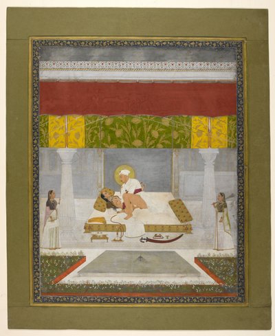 チタルマン2世（カルヤン・ダス）《愛を育むムハンマド・シャー》1735年頃（紙にグワッシュ） 作： Indian School
