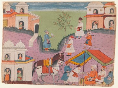 Courtiers escapades、正体不明の物語シリーズのページ、1670年頃（紙に不透明なトイレ） 作： Indian School