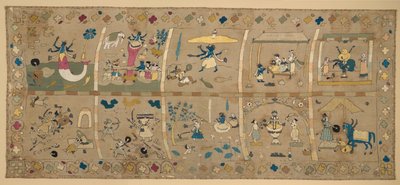 Das Avatars（ヴィシュヌの10のアバター）（綿ガーゼに刺繍されたシルクと金属の糸） 作： Indian School