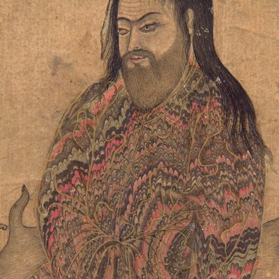 ダーヴィッシュの詳細、熟考に着席、1650年頃（不透明なトイレと紙の上の金） 作： Indian School