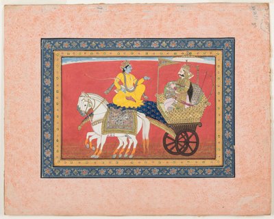 クルクシェトラの戦場でのクリシュナとアルジュナの対話、1820年頃（不透明水彩、金、紙 作： Indian School