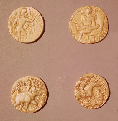 サムドラガプタ（335-375）とクマルグプタI（415-454）（金）のディナール 作： Indian School