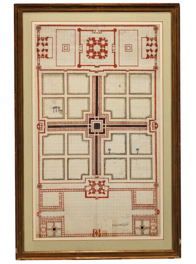 北インド、アグラのタージマハルの庭園の初期の概略計画、1805年頃 作： Indian School