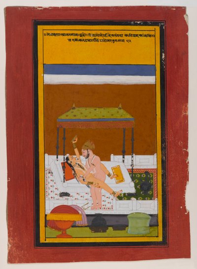 抱き合うカップル、1725-1730年頃（紙に不透明なトイレ、金と銀） 作： Indian School