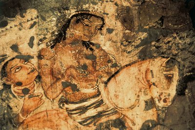 馬の背に乗った女性の図 アジャンタ石窟群壁画（1番） グプタ時代・5～6世紀（絵画 作： Indian School