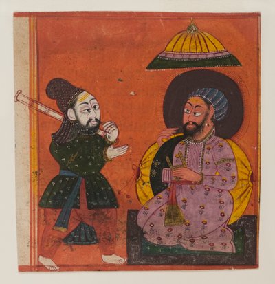 マルカンデヤプラーナシリーズのページの断片、c.1625（紙に不透明なトイレと金） 作： Indian School