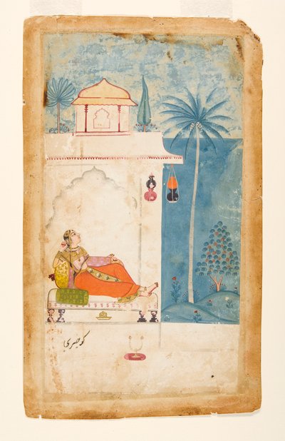 メグのグルジャーリラジーニ、1680年頃（紙に不透明なトイレと金） 作： Indian School
