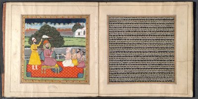 シーク教の創始者であるグル ナーナクがヒンズー教の聖職者と争っている 作： Indian School