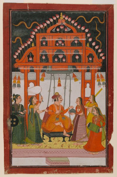Hindola Raga、分散したRagamalaシリーズのページ、1830年頃（WCとメタリックペイント紙） 作： Indian School