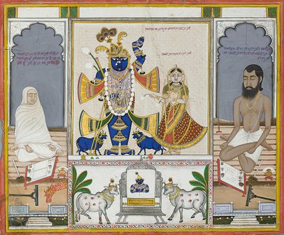 19世紀初頭のラージャスターン州スリナージの崇拝に関する原稿のイラスト 作： Indian School