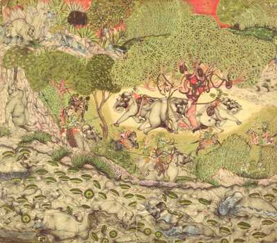 に。 70.14象狩り、1740-50年頃 作： Indian School