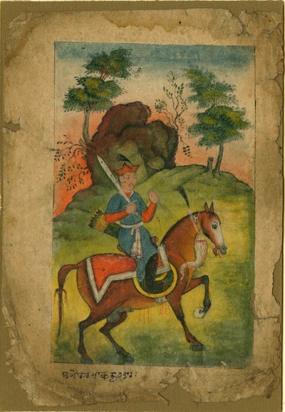 インドの武装騎兵 - インド美術 - 1500年頃 - 紙にグワッシュ - 20,3x14 - 個人蔵 作： Indian School