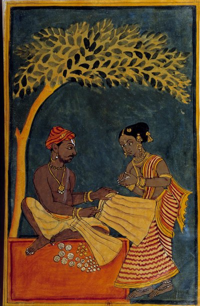 インドの芸術：布地の商人。1760年頃の水彩画。パリ、B.N. 作： Indian School