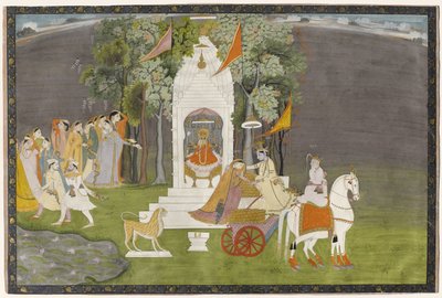 ルクマニを神殿から拉致するクリシュナ 1810年頃 （紙に金箔入りガッシュ 作： Indian School