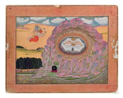 クリシュナはナラカの城塞に接近、1710年頃（不透明なトイレと紙の上の金） 作： Indian School