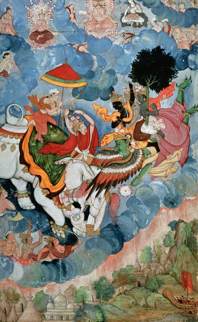 インドラとのクリシュナ戦闘、1590年頃 作： Indian School
