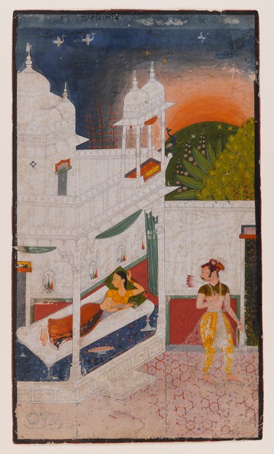 Lalita Ragini、分散したRagamalaシリーズのページ、c.1640（紙に不透明なトイレ） 作： Indian School
