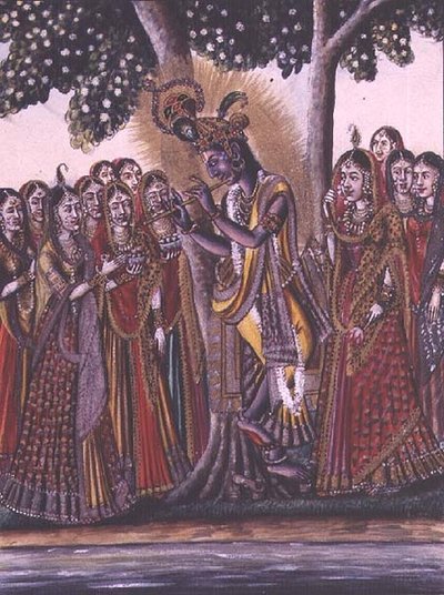 MSS EUR C 116/1 f.14v クリシュナ、ヒンズー教の叙事詩「Adhyatma Ramayana」から、1802 年の透かし入りの Chapra アーティストによる絵画 作： Indian School