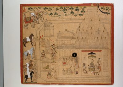 エクリンジ寺院でのムワール朝マハラナ・アマール・シン 1695年頃 （紙にグワッシュと金銀彩色） 作： Indian School
