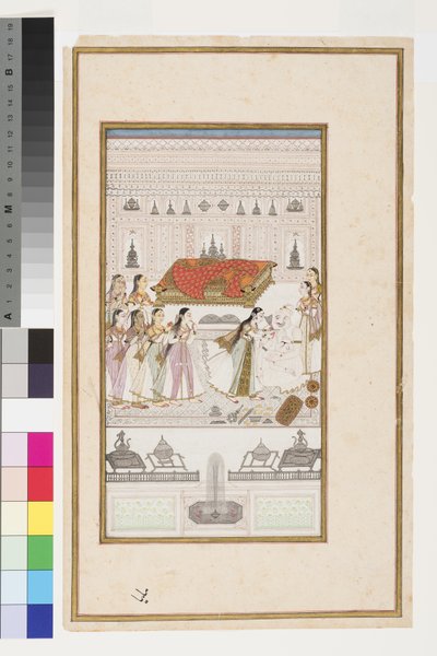 マノハールは父親の腕に倒れる、1710年頃 作： Indian School