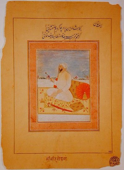 アグラ総督サイフ・カーンの細密画（インド、1670-80年頃）（不透明岩絵具、バフ紙 作： Indian School