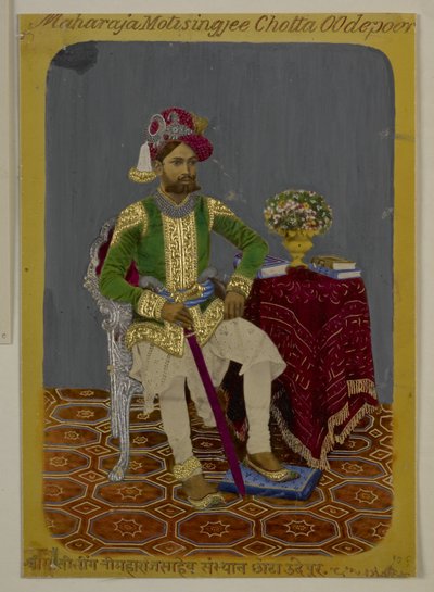 Mss Eur G.38/2 f.90 ウダイプールのモティ・シン、1870年頃（紙に水彩と金） 作： Indian School