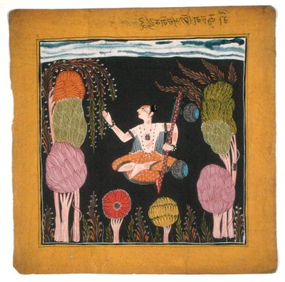 音楽モード ゴダ・ラガ・クル・パハリ 1700-10年頃（紙にガッシュ 作： Indian School