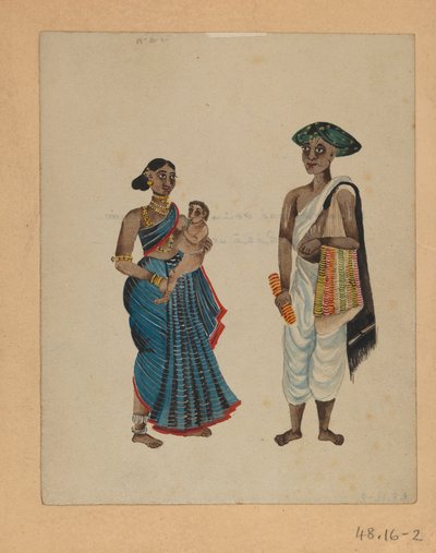 さまざまな職業のインド人を示す9つの画像のセットの1つ（紙にトイレ） 作： Indian School