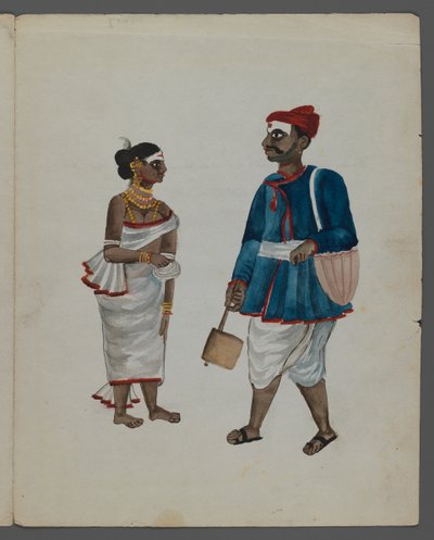 さまざまな職業のインド人を示す9つの画像のセットの1つ（紙にトイレ） 作： Indian School