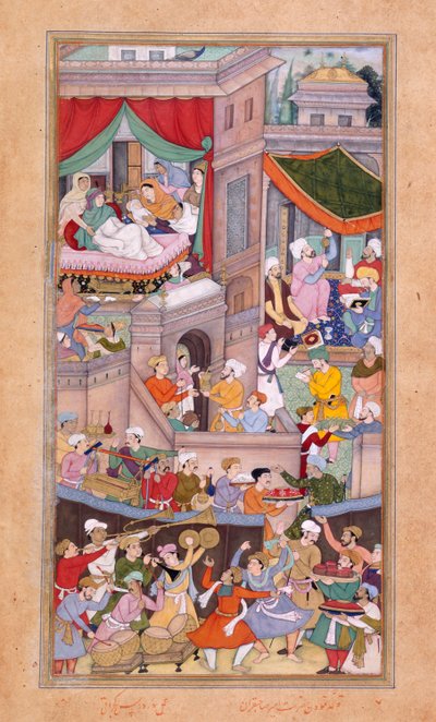 または。 12988年、f.34v ティムールの誕生の祝賀会でホロスコープをキャストする占星術師 (1336年) 作: Surdas Gujarati 作： Indian School