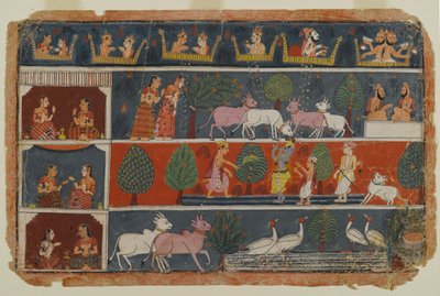 分散したバガヴァタプラーナシリーズのページ、1680年頃（紙に不透明なトイレ） 作： Indian School