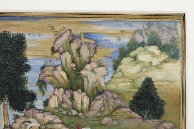 狩りの最中のピクニック、詳細、c.1615（紙に不透明なトイレ） 作： Indian School