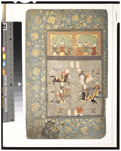 ポロ選手、c.1530（不透明な水彩画と紙に金） 作： Indian School