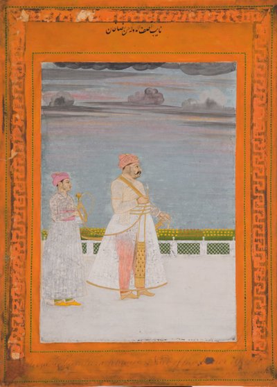 ミルザフセインラザカーンの肖像、1780年頃（不透明なトイレと紙の上の金） 作： Indian School