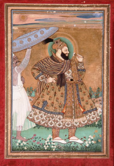 ゴルコンダのスルタンアブールハサンの肖像、立って、1675年頃（不透明なトイレと紙に金色） 作： Indian School