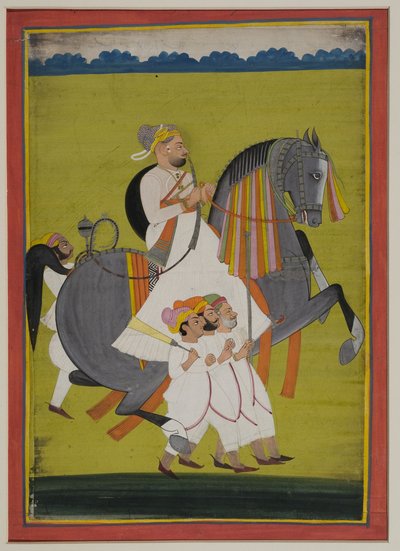 1820年に乗馬した馬に乗ったニンバジのタクルスルタンシンの肖像、1820年（インド紙のガッシュ） 作： Indian School