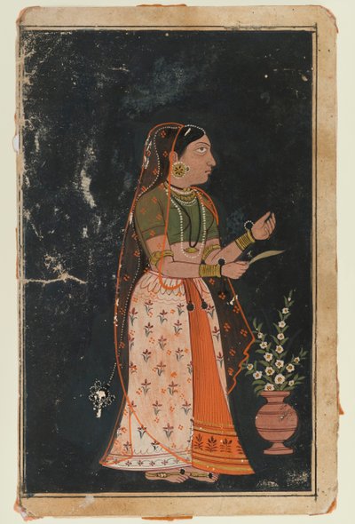 女性の肖像、c.1620（紙に不透明なトイレ） 作： Indian School