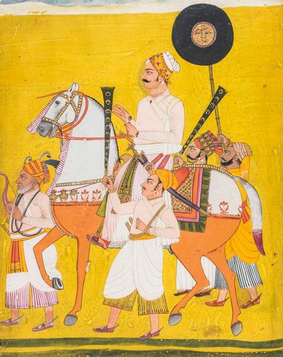 馬に乗った男の肖像、おそらくマハラジャジャイシンII 作： Indian School