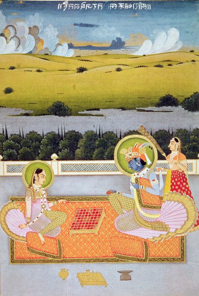 ドラフトを演じる王子のカップル、ラジャスタンスクール、1750年頃 作： Indian School