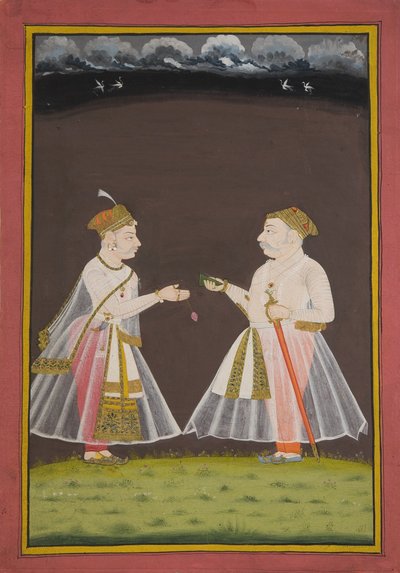 おそらく貴族にパンを提供しているウダイプール（1661-81）のラナラージシンの肖像画、1820年 作： Indian School
