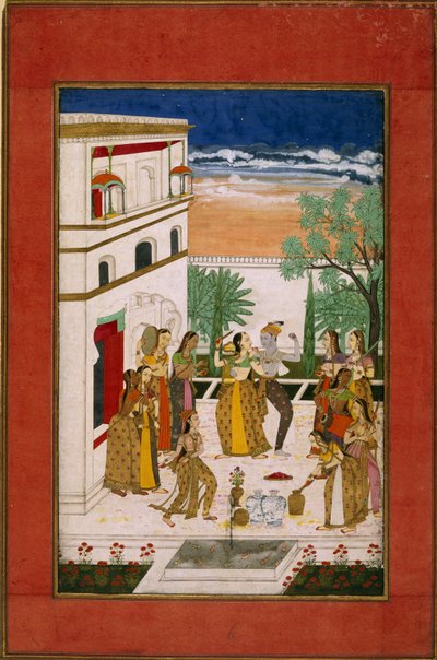 ラダとクリシュナのダンス、1760年頃（紙に水彩） 作： Indian School