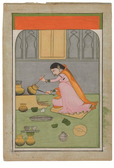 台所のラーダ 1810年頃（ワスリに不透明顔料と金） 作： Indian School