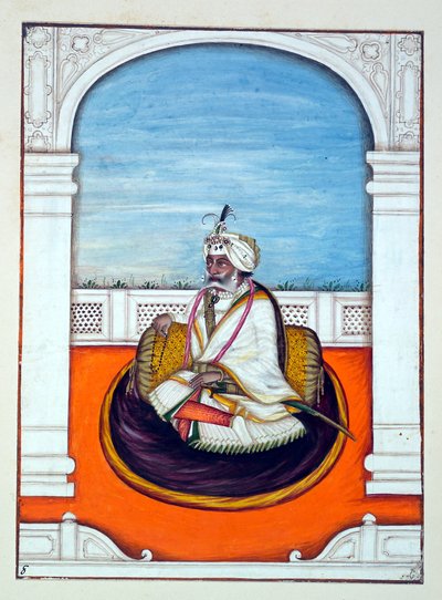 パンジャブ王国出身のRajah Gulab Singh、その支配者と首長、第1巻、正体不明のインド人アーティストによる水彩画研究27巻、1840年頃（紙にwc） 作： Indian School