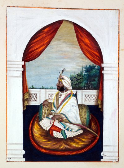 パンジャブ王国出身のRajah Sher Singh、その統治者と首長、第1巻、正体不明のインド人アーティストによる水彩画研究27巻、1840年頃（紙にwc） 作： Indian School