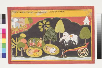 ラマとラクシュマナは夜に男と会話する、1650年頃（紙に不透明なトイレとインク） 作： Indian School