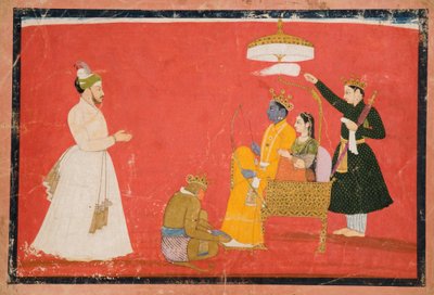 ラマとシータの即位、1750年頃（紙に不透明なトイレと金） 作： Indian School