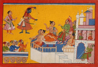 ラマは彼の弓を曲げます、1700年頃（紙の上で不透明なトイレ） 作： Indian School